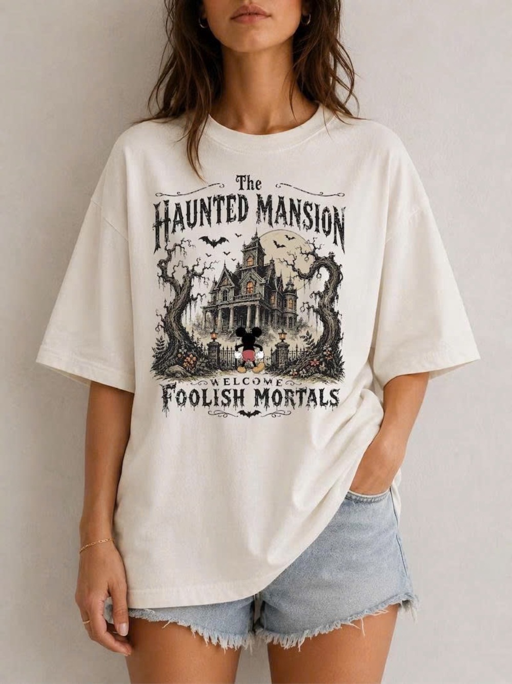 White Haunted Mansion 'Welcome Foolish Mortals' Graphic Tee
